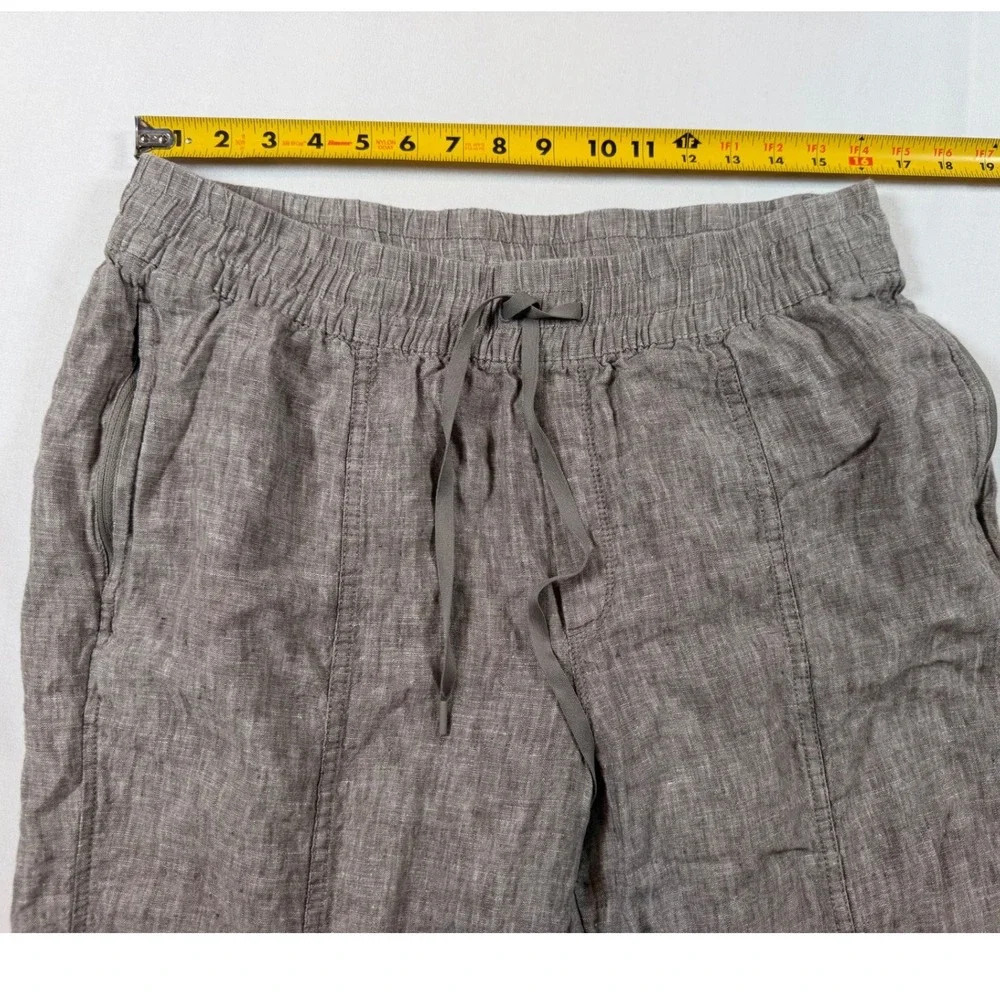 Athleta Retreat Womens Linen Pants Brown Marl Elastic Waist Size Large L
